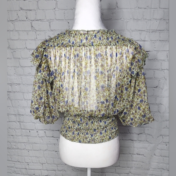 Free People Beatrice Floral-print Smocked Top In Mint Combo - Picture 5 of 8